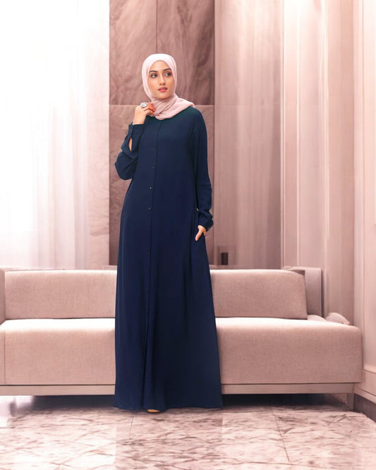 Front Open Firdaus Fabric Abaya with Button Opening