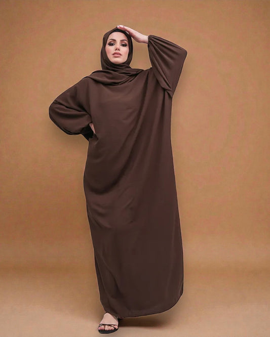 Free Size Kaftan Abaya - CYE Crush Fabric - Elasticated Sleeves - Matching Hijab