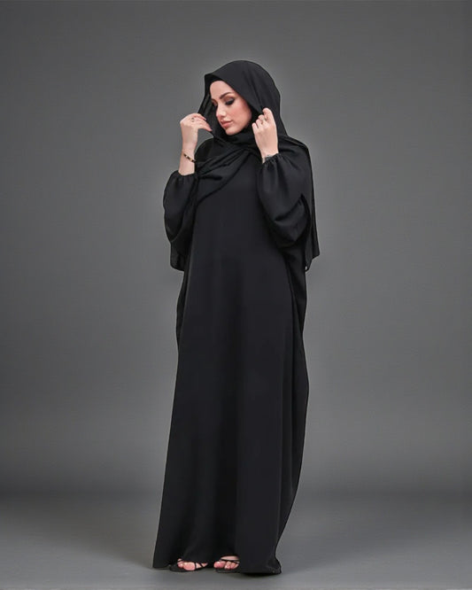 Free Size Kaftan Abaya - CYE Crush Fabric - Elasticated Sleeves - Matching Hijab