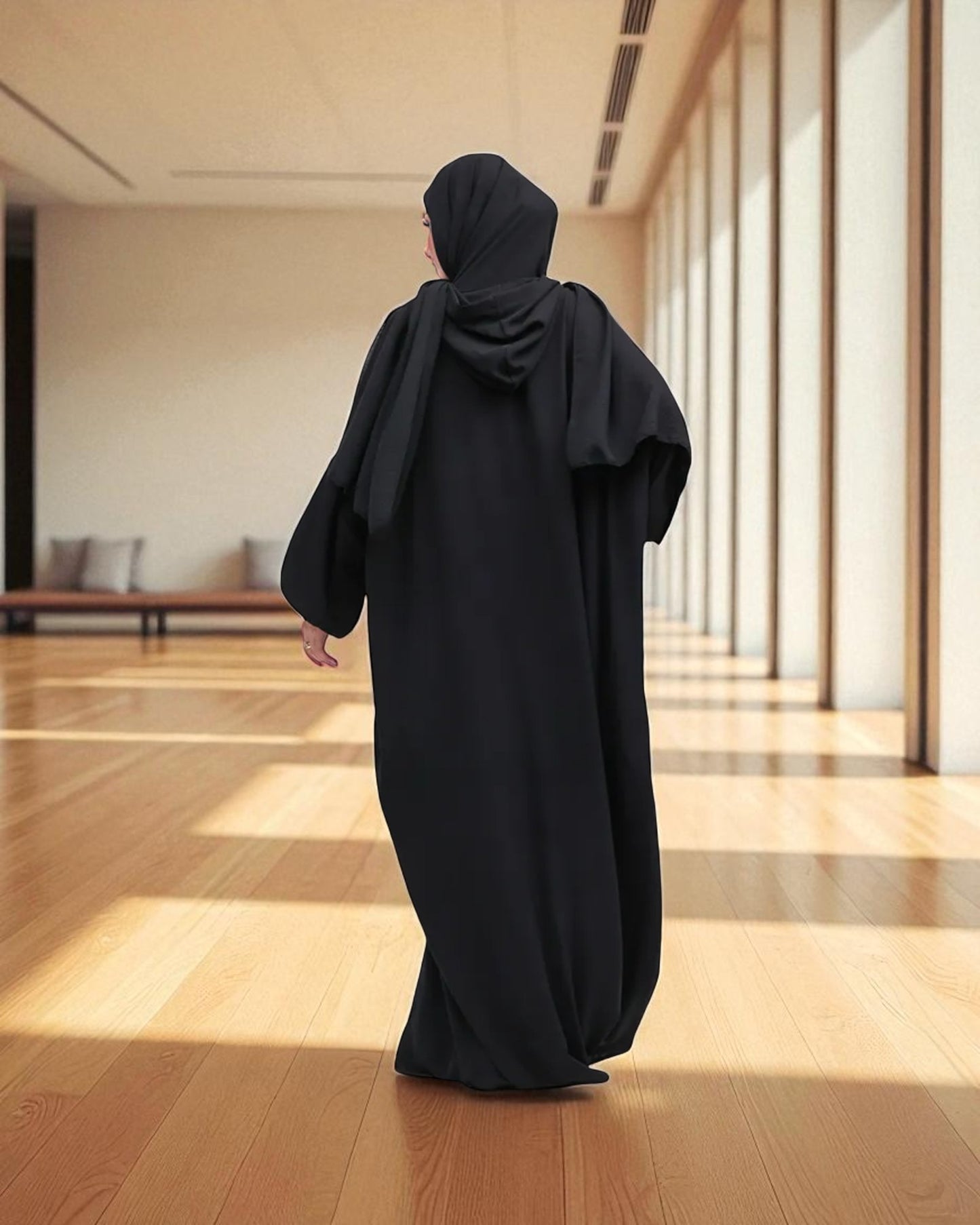 Free Size Kaftan Abaya - CYE Crush Fabric - Elasticated Sleeves - Matching Hijab