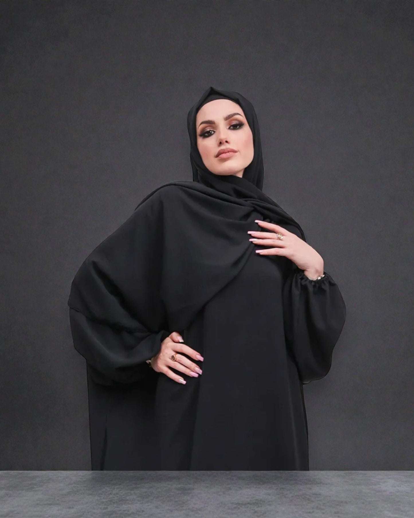 Free Size Kaftan Abaya - CYE Crush Fabric - Elasticated Sleeves - Matching Hijab