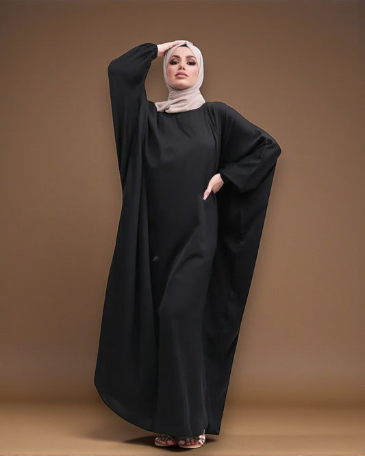 "Free Size Kaftan Abaya - Firdaus Fabric - Elasticated Sleeves