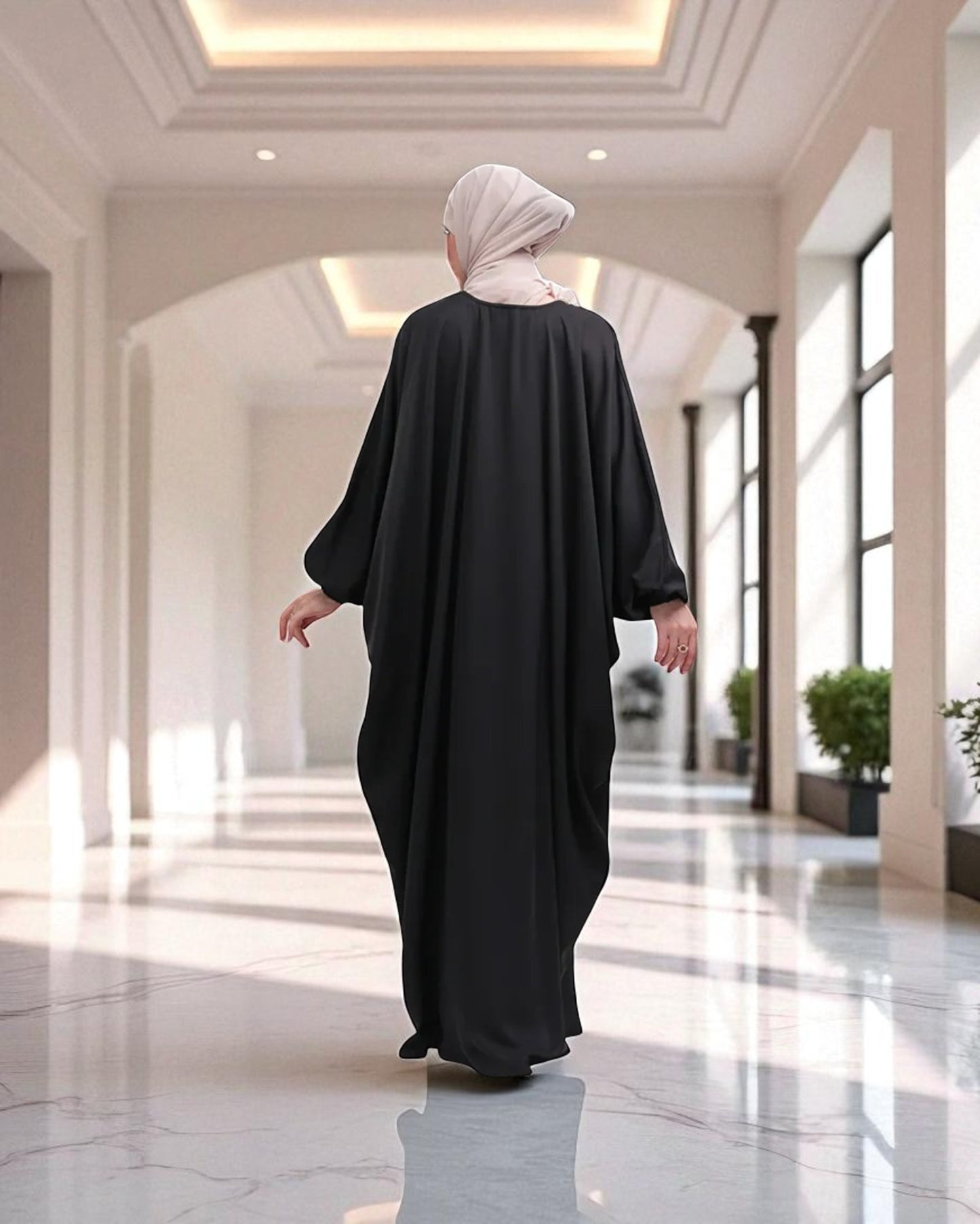 Free Size Kaftan Abaya - CYE Crush Fabric - Elasticated Sleeves - Matching Hijab
