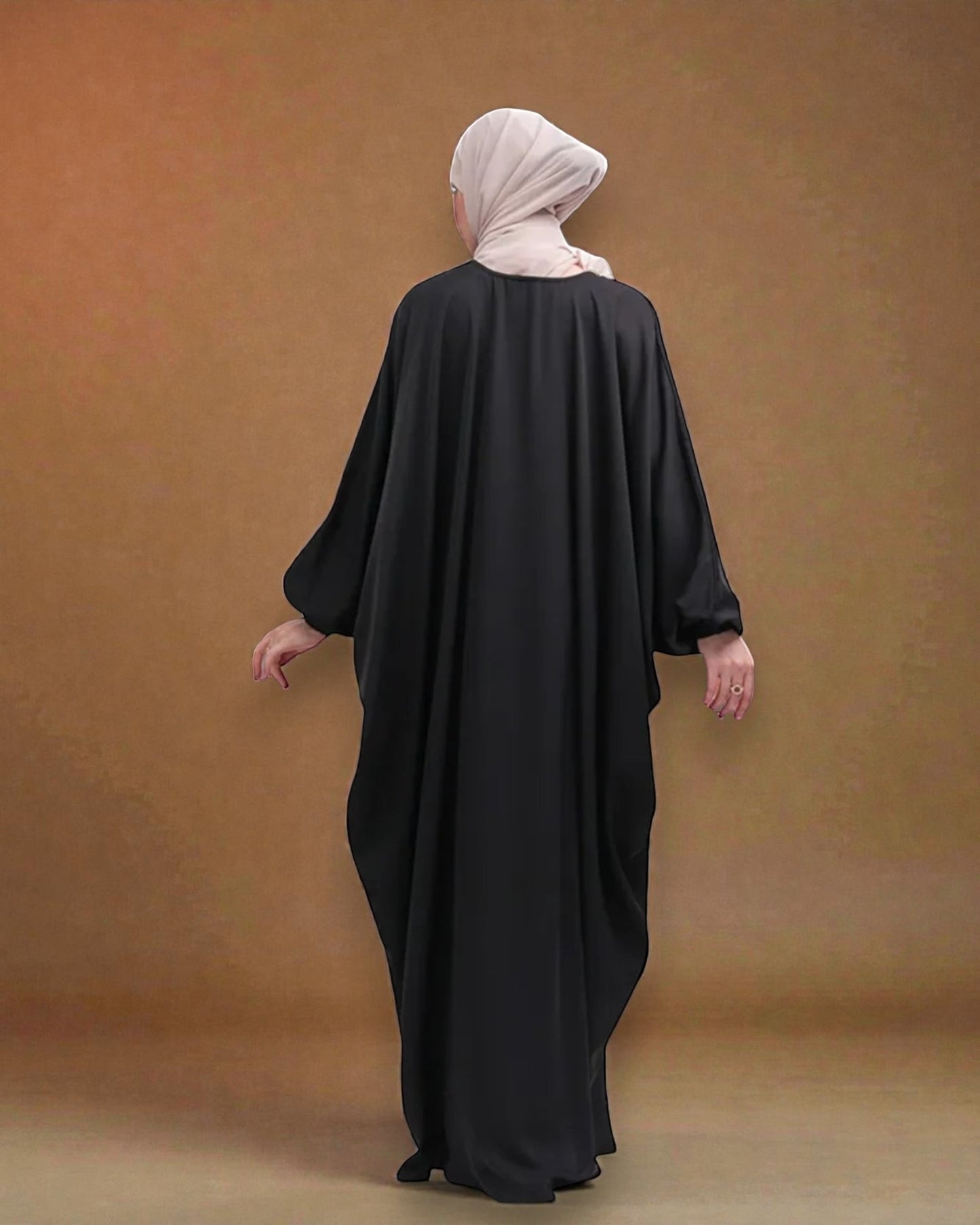 "Free Size Kaftan Abaya - Firdaus Fabric - Elasticated Sleeves