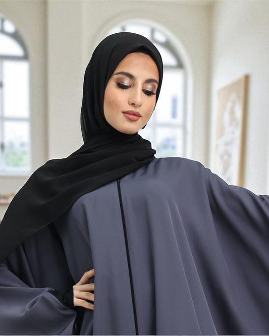 Free Size Kaftan Abaya in Premium Tiktok Fabric - Closed Abaya - Piping Design - Contrast Piping - Designer Sleeves - Complementary Hijab