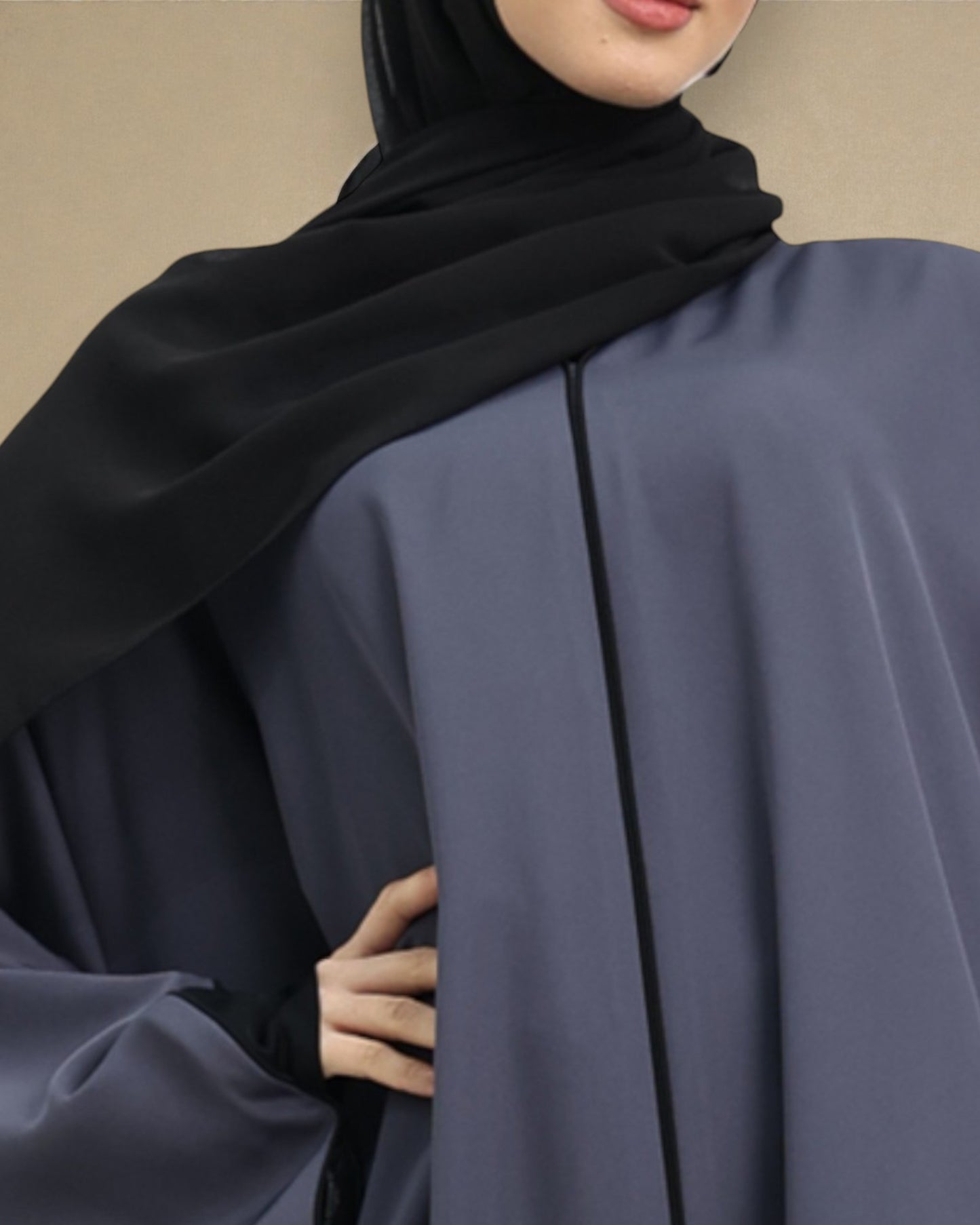 Free Size Kaftan Abaya in Premium Tiktok Fabric - Closed Abaya - Piping Design - Contrast Piping - Designer Sleeves - Complementary Hijab