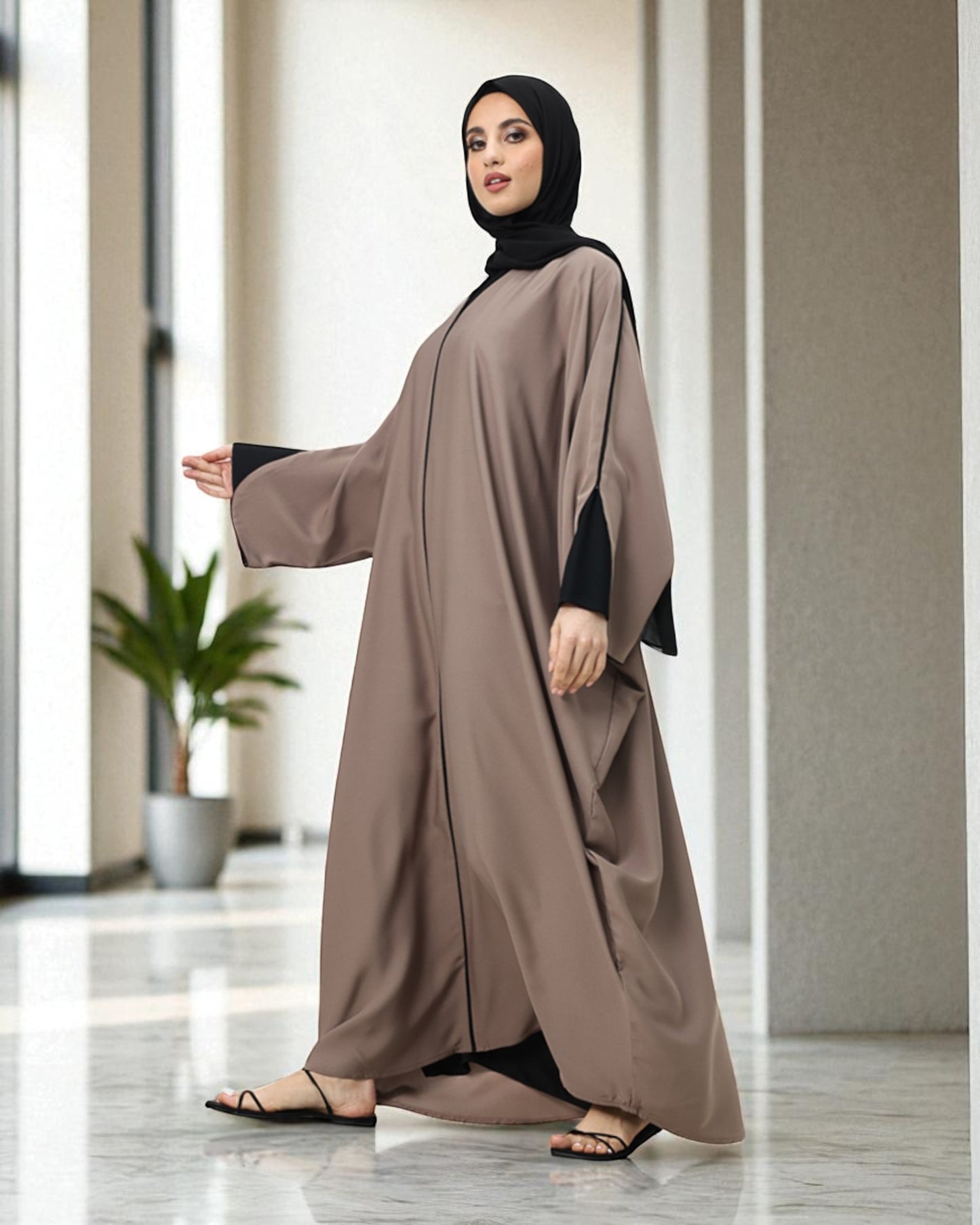 Free Size Kaftan Abaya in Premium Tiktok Fabric - Closed Abaya - Piping Design - Contrast Piping - Designer Sleeves - Complementary Hijab