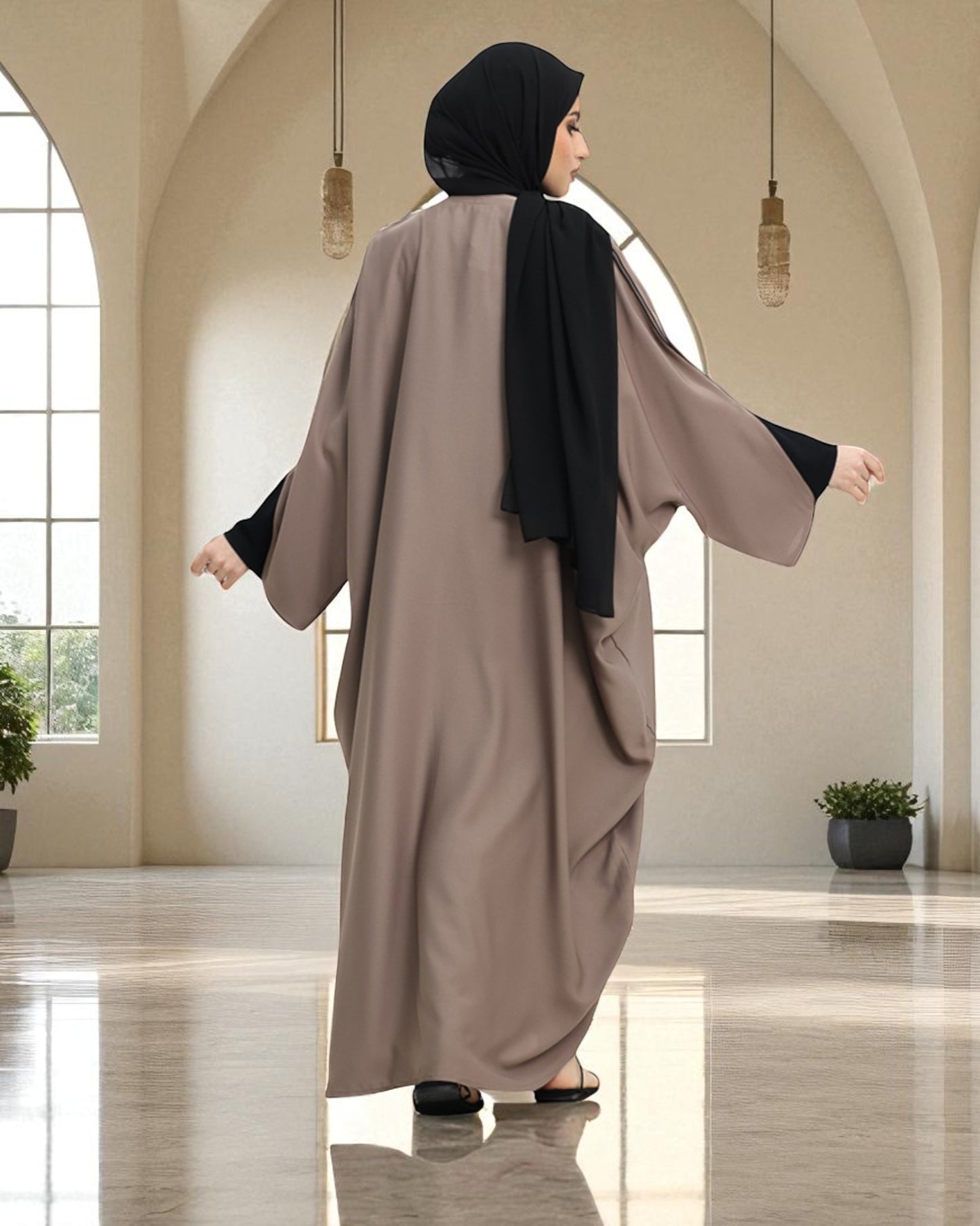 Free Size Kaftan Abaya in Premium Tiktok Fabric - Closed Abaya - Piping Design - Contrast Piping - Designer Sleeves - Complementary Hijab