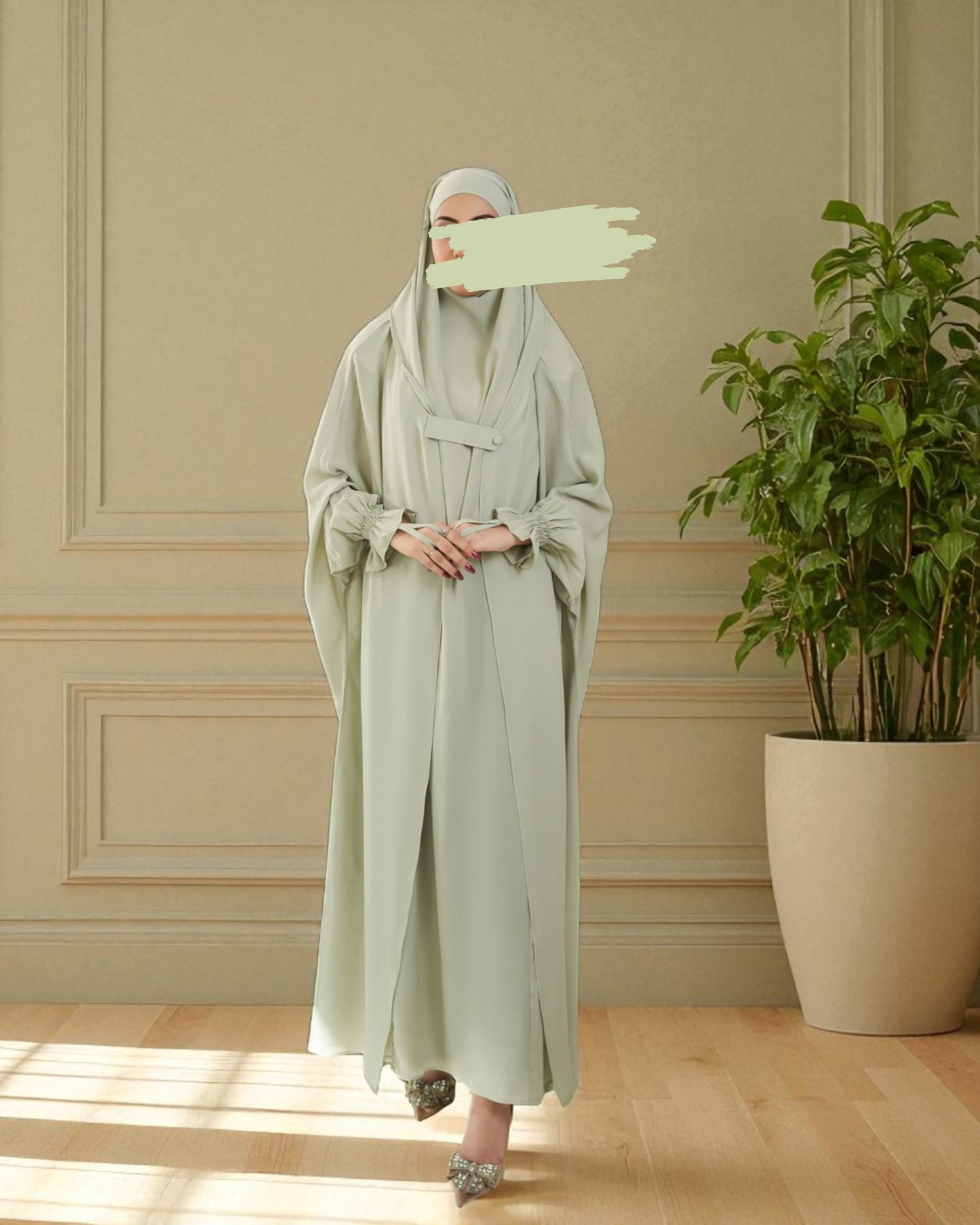 Full-Length Saudi Jilbab in Firdaus Fabric with Extra Pardah Layer, Elastic Sleeves & Loose Fit