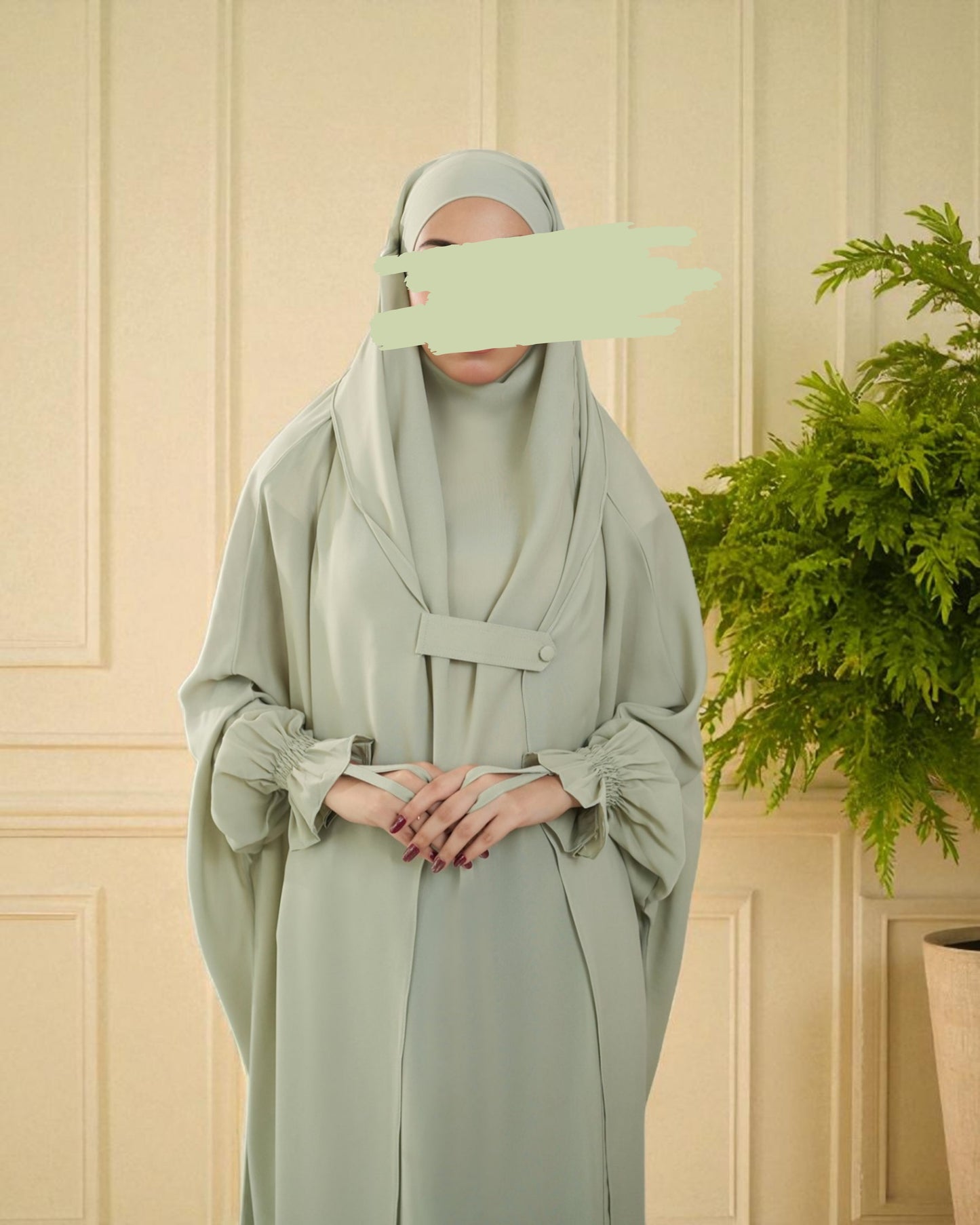 Full-Length Saudi Jilbab in Firdaus Fabric with Extra Pardah Layer, Elastic Sleeves & Loose Fit