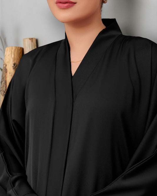 Black Front Open Abaya With Plain Hijab