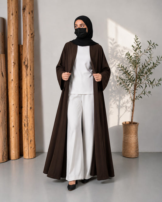 Brown Abaya With Front Open Design