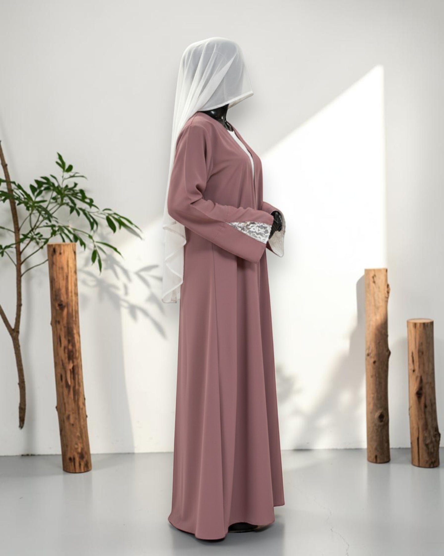 Abaya With Attached Shrug And White Hijab