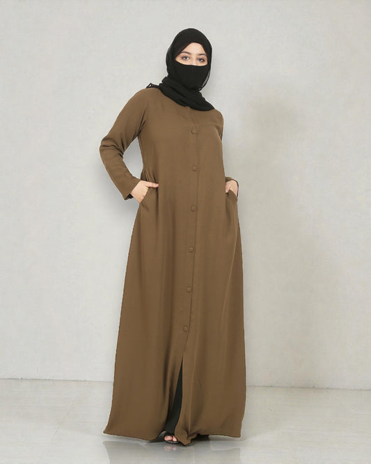 Front Open Abaya In Firdaus Fabric With Matching Buttons