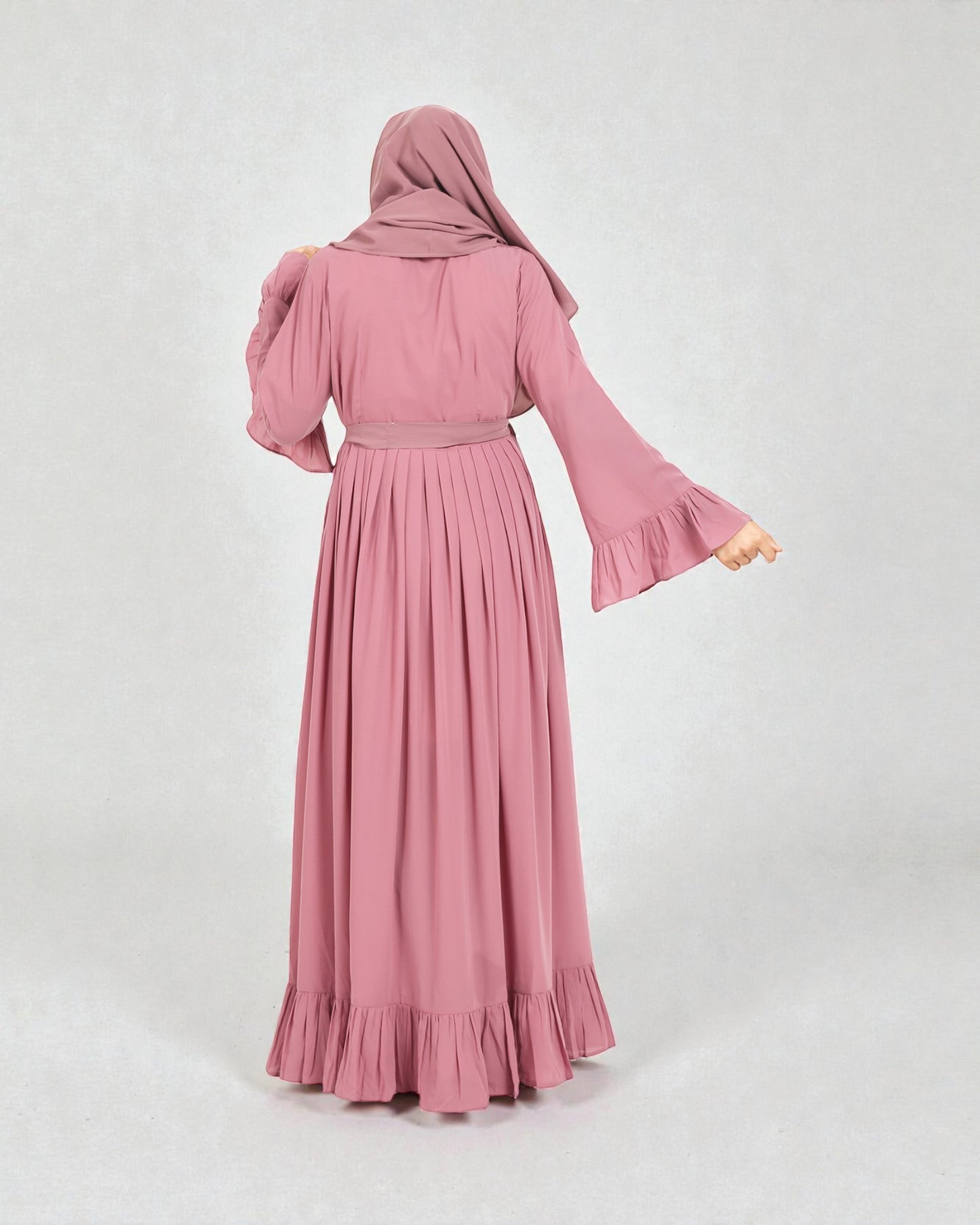 Designer Maxi Dress In Abaya Fit With Frills and Pleats.