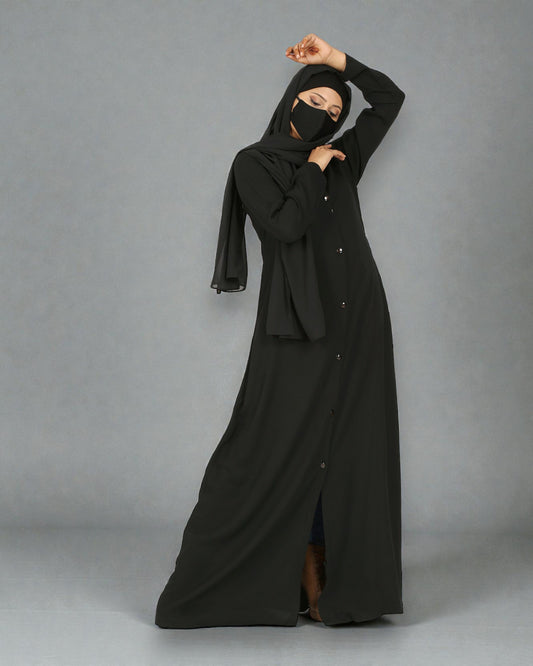 Musheco-Front Open Abaya With Buttons