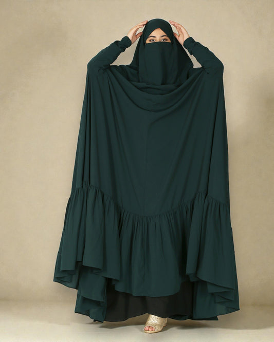 One Piece Jilbab With Adjustable Nose Piece and Frilly Bottom-Very Loose Fit
