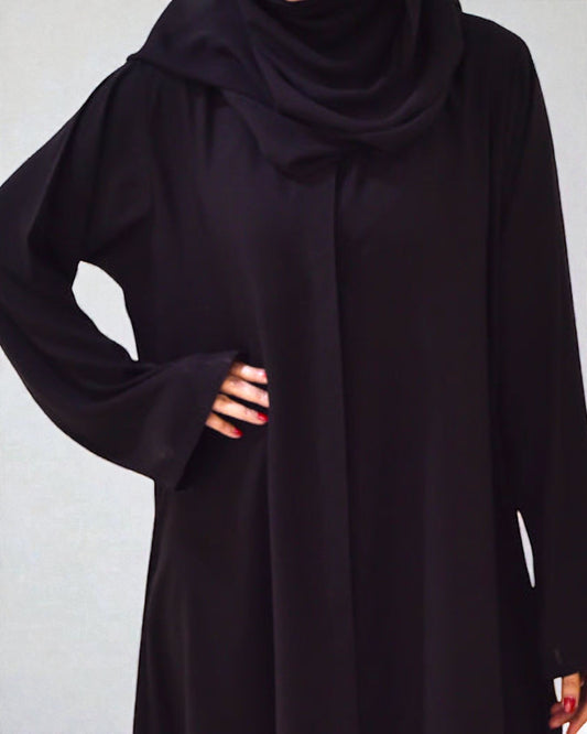 Elegant Front Open Abaya with Wide Sleeves - Matching Hijab - Convenient Side Pockets - Luxurious Firdaus Fabric