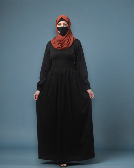 Inner For Abaya in Tiktok Fabric with Smocked Waist & Sleeves To be Worn With A Proper Abaya