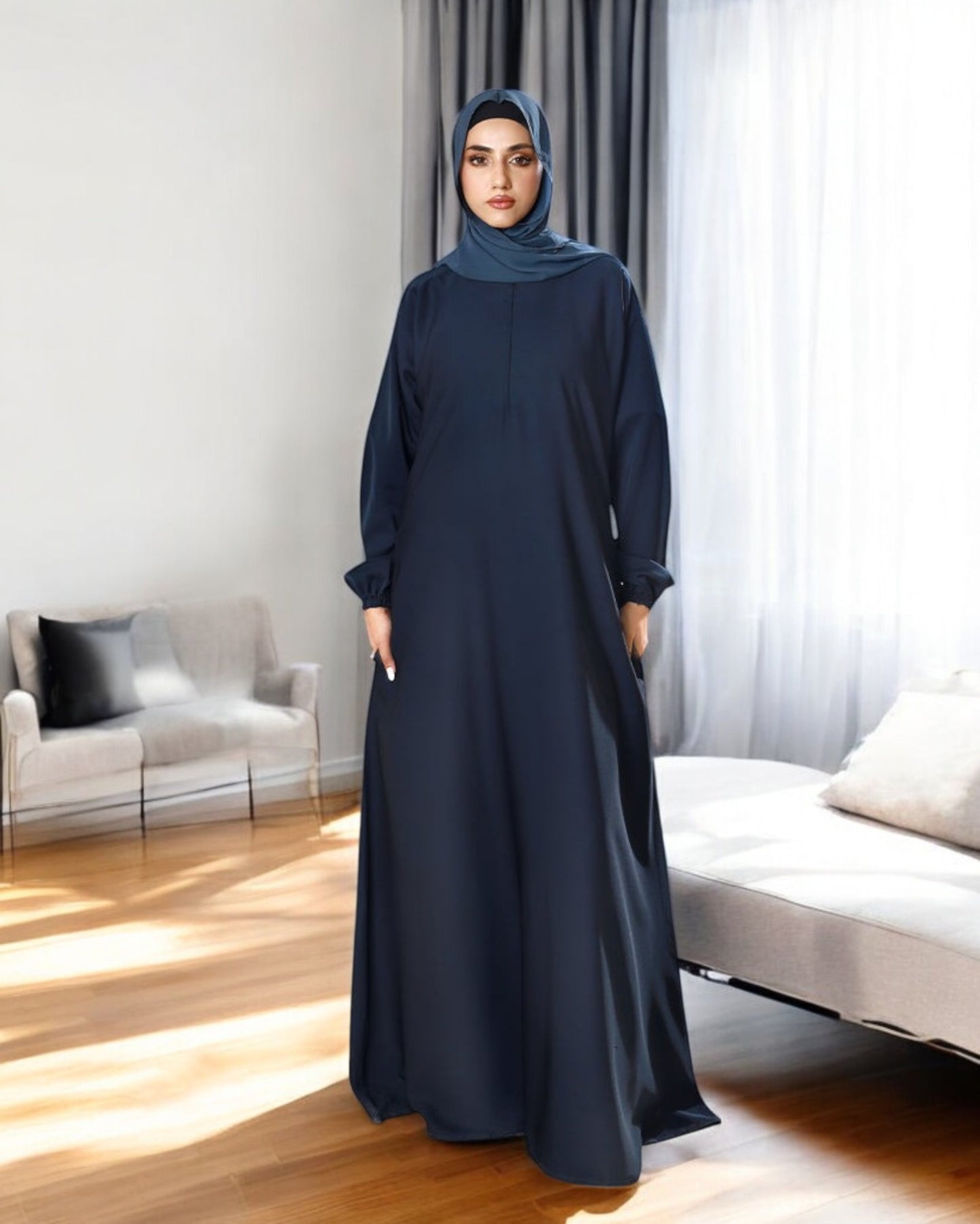 A-Line Firdaus Fabric Abaya with Zipper Opening