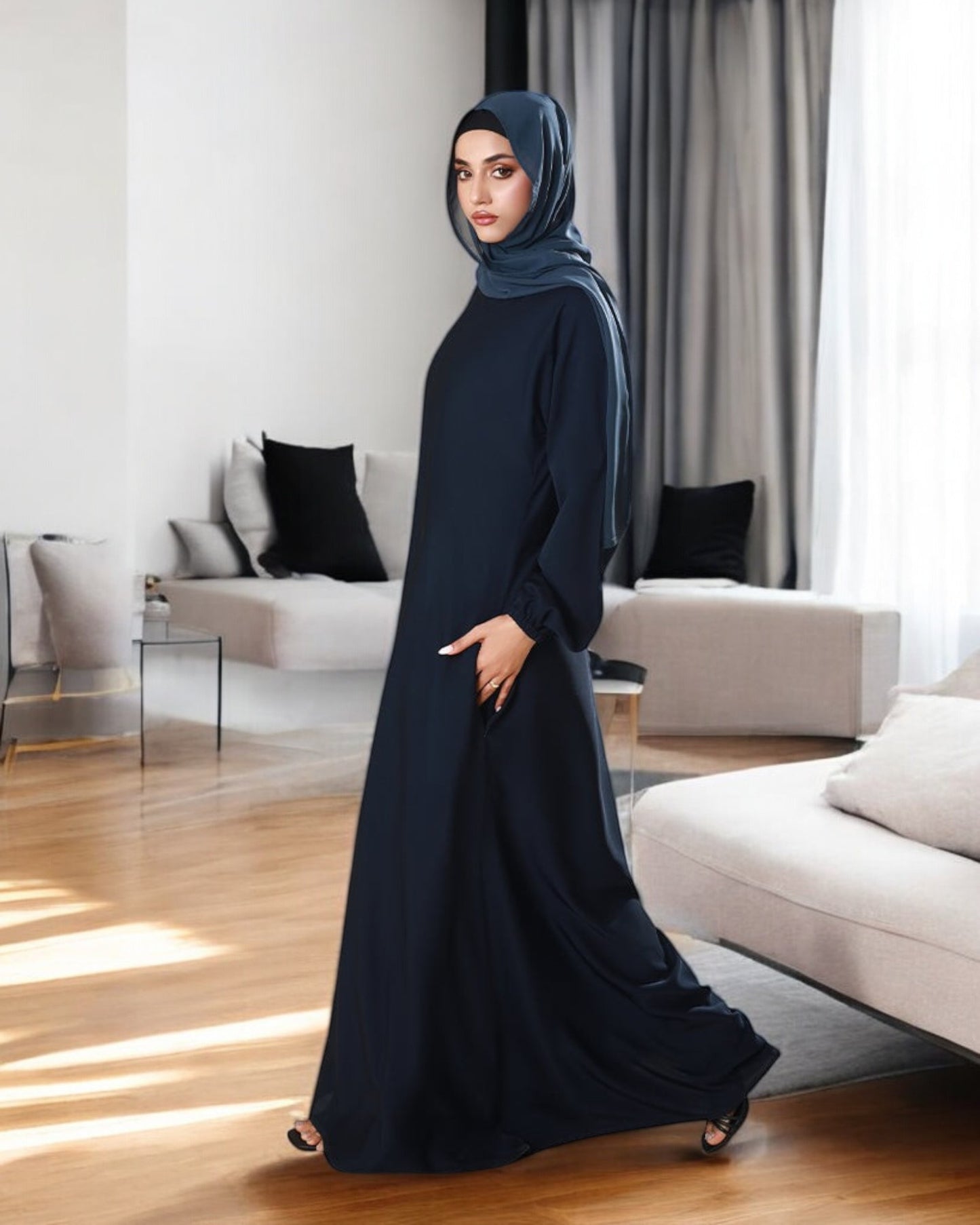 A-Line Firdaus Fabric Abaya with Zipper Opening