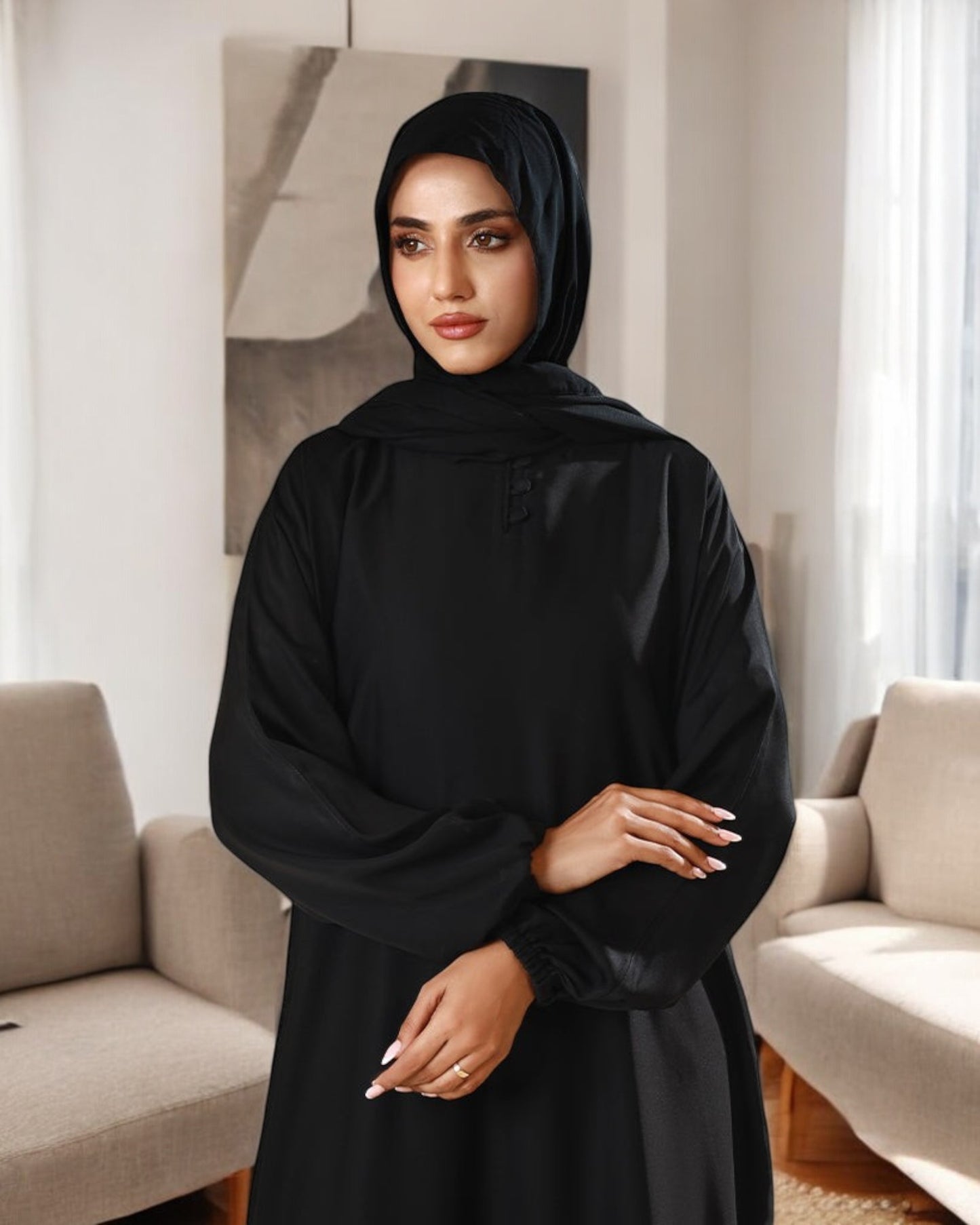 A-Line Firdaus Fabric Abaya with Loop Buttons
