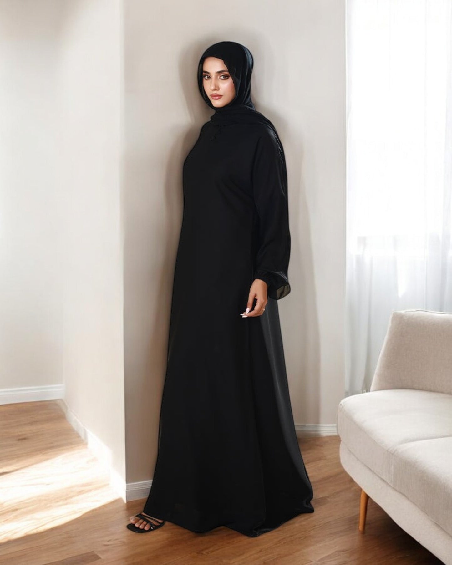 A-Line Firdaus Fabric Abaya with Loop Buttons