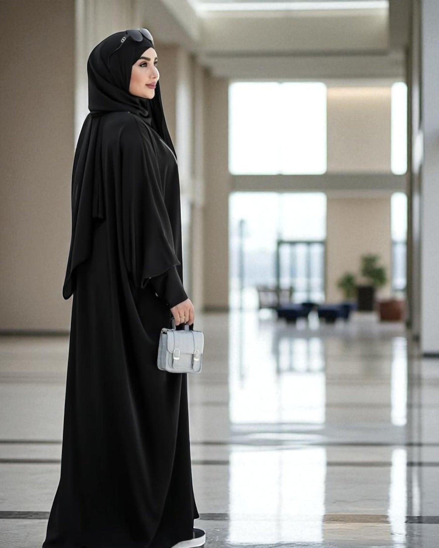 Free Size Kaftan Abaya with Cuffed Sleeves and Contrast Buttons - Piping Design - Concealed Zipper - Luxurious Firdaus Fabric - Matching Hijab