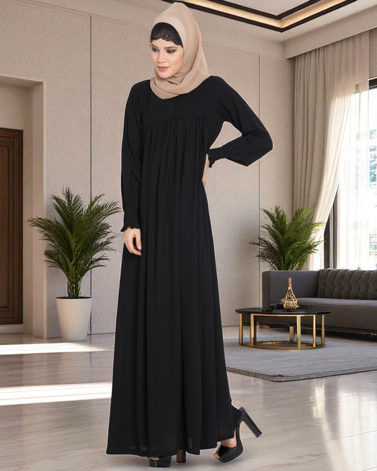Loose From Chest| Arabian Abaya With Gather and Smocky Sleeves.