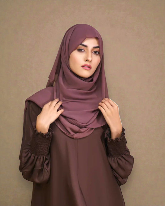 Closed A-Line Abaya with Smocky Sleeves - Side Pockets - Basic Design - Daily Wear Abaya - Complementary Hijab