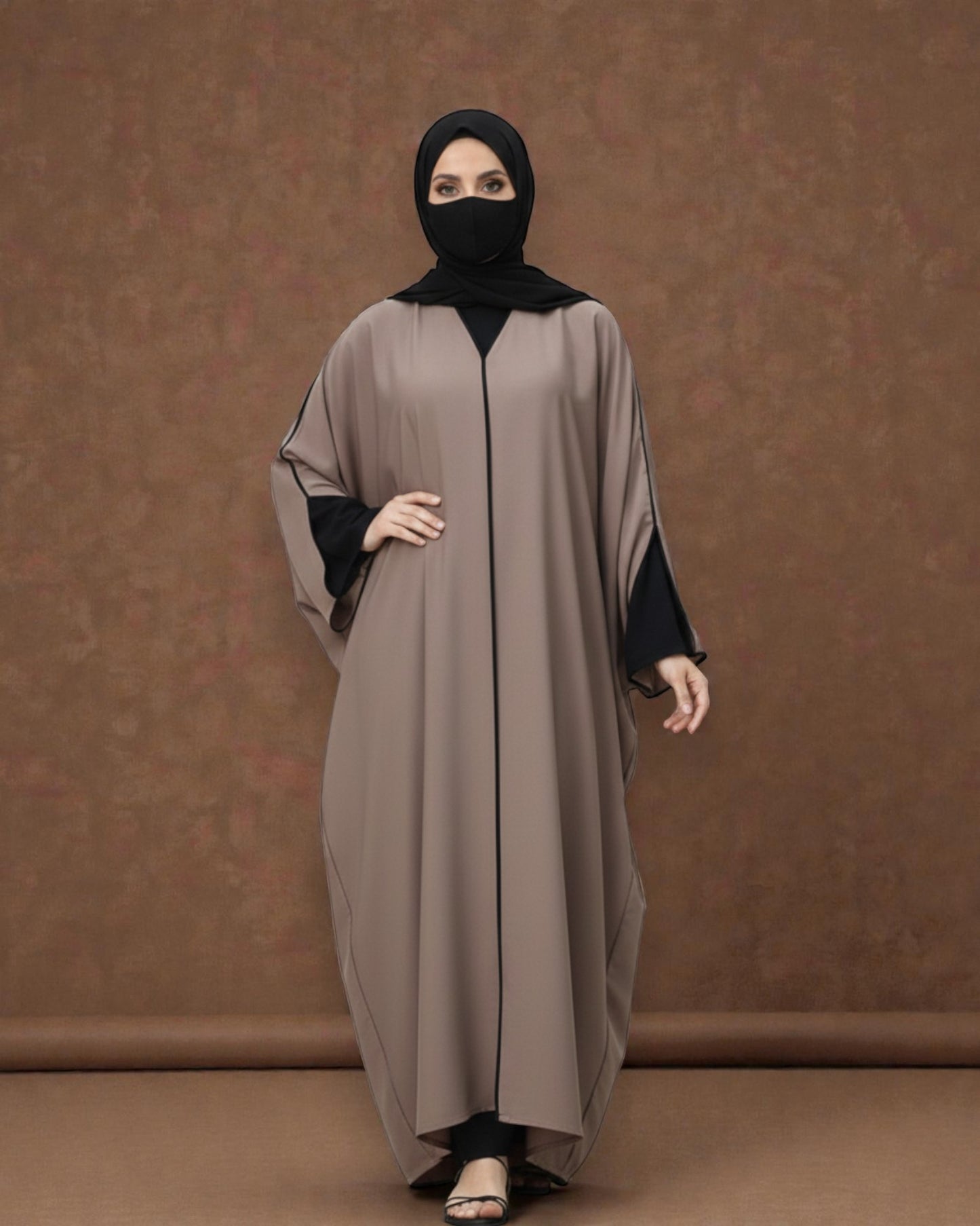 Free Size Kaftan Abaya in Premium Tiktok Fabric - Closed Abaya - Piping Design - Contrast Piping - Designer Sleeves - Complementary Hijab