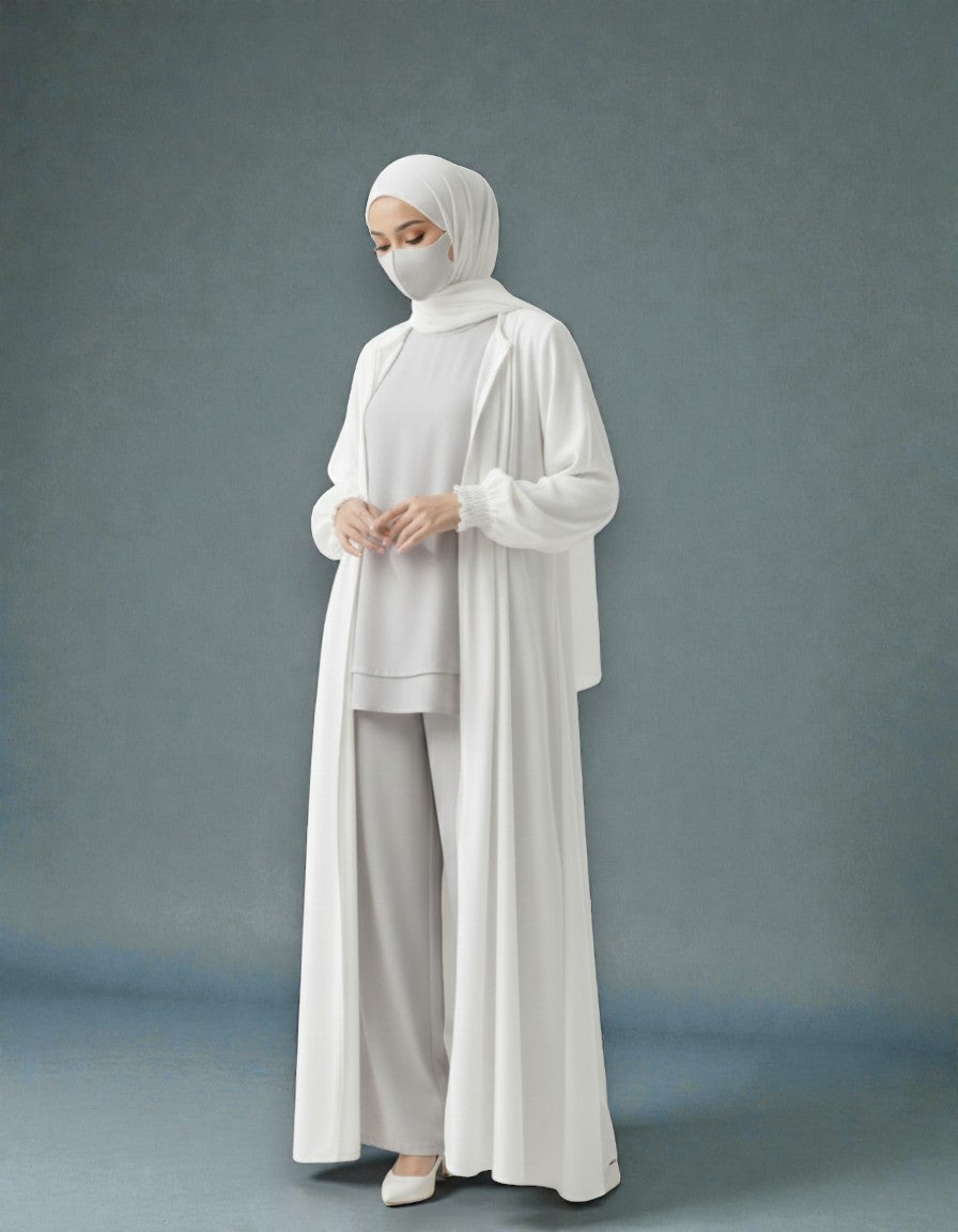 White Abaya With Hijab β Front Open Zipper Style