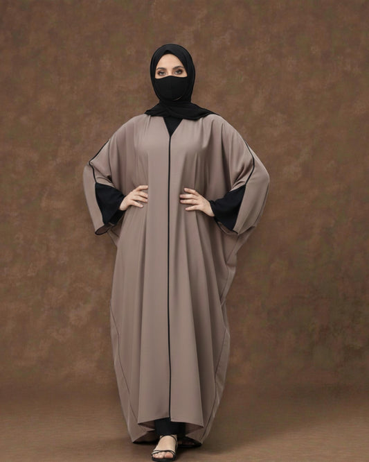Free Size Kaftan Abaya in Premium Tiktok Fabric - Closed Abaya - Piping Design - Contrast Piping - Designer Sleeves - Complementary Hijab
