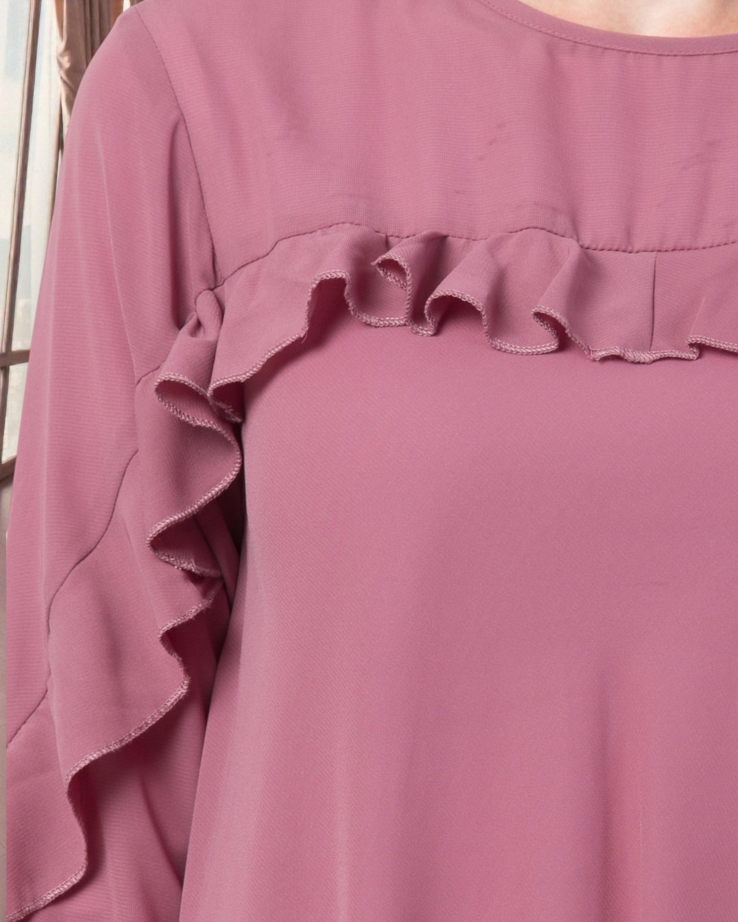 Musheco-Modest Dress With Ruffles In Firdaus Fabric