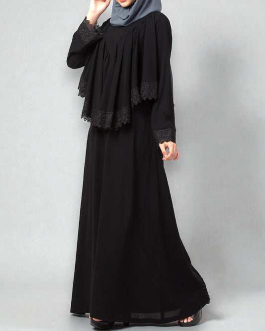 Modest Abaya Dress With Extra Layer and Lace work