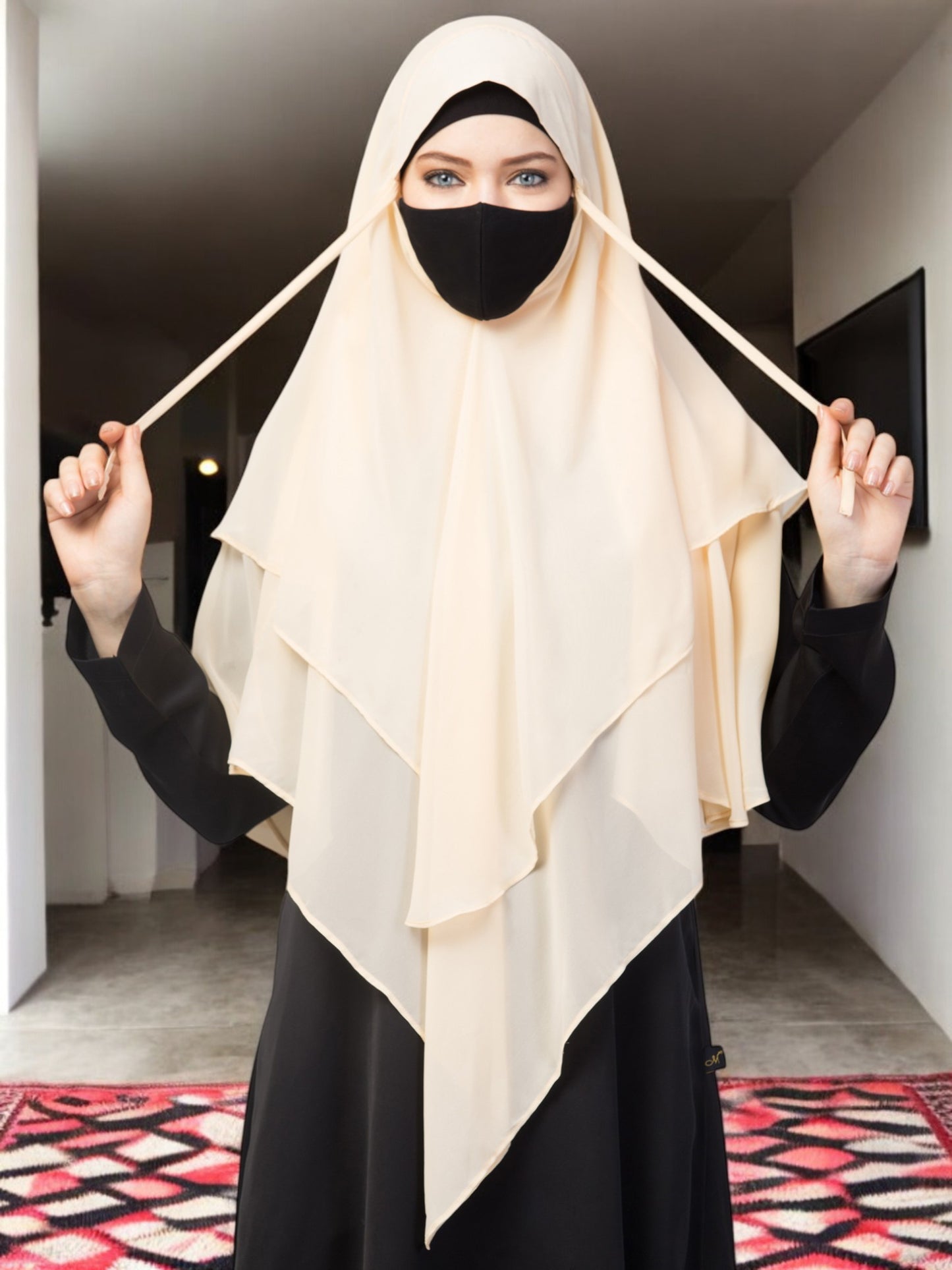 Multi Layered- Triangular Instant Hijab-Khimar In Premium Georgette Fabric