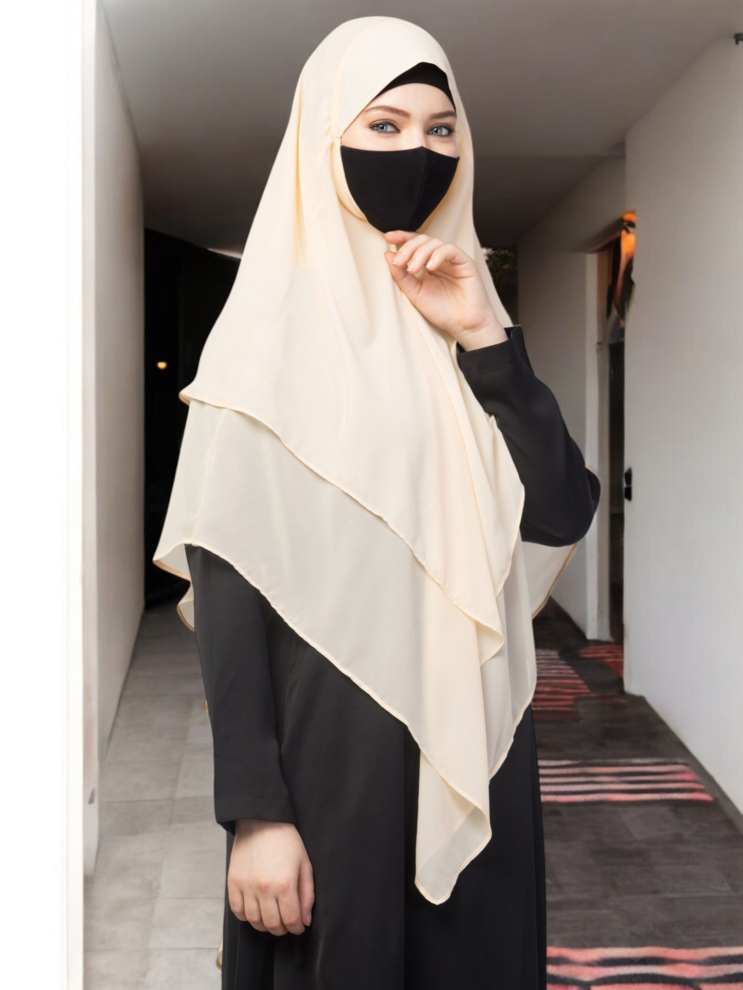Multi Layered- Triangular Instant Hijab-Khimar In Premium Georgette Fabric