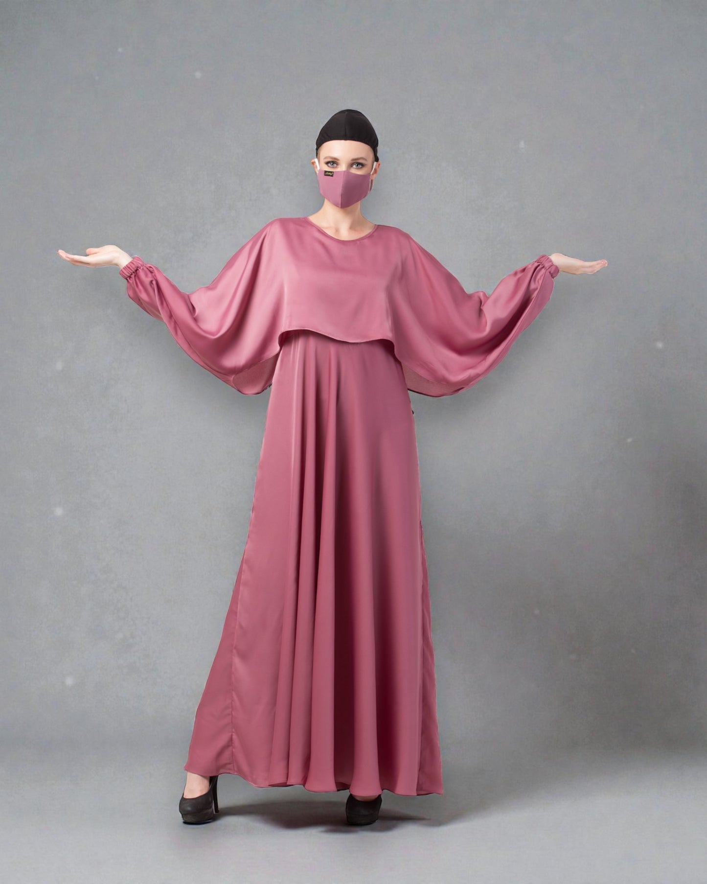 Musheco-Attached Cape Style Abaya In Nida Satin Fabric