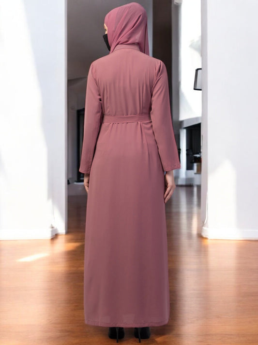 Front Open Abaya With Matching Fabric Belt