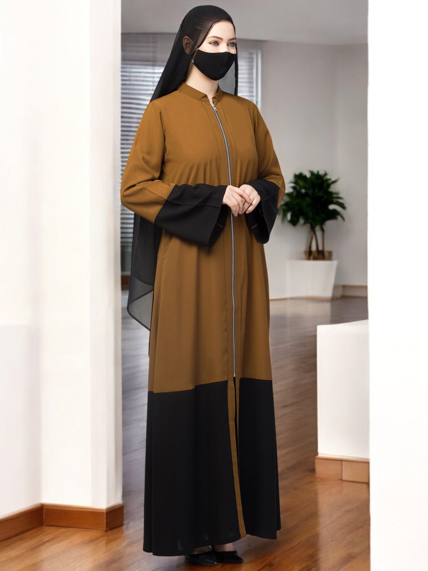 Front Open Abaya With Metal Zipper.