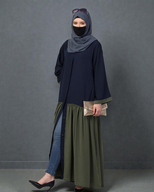 Arabian Front Open Abaya in Dual Color with Matching Belt