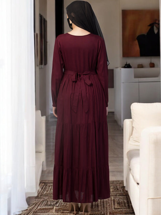 Multi Layered- Maxi Dress With Elasticated Sleeves