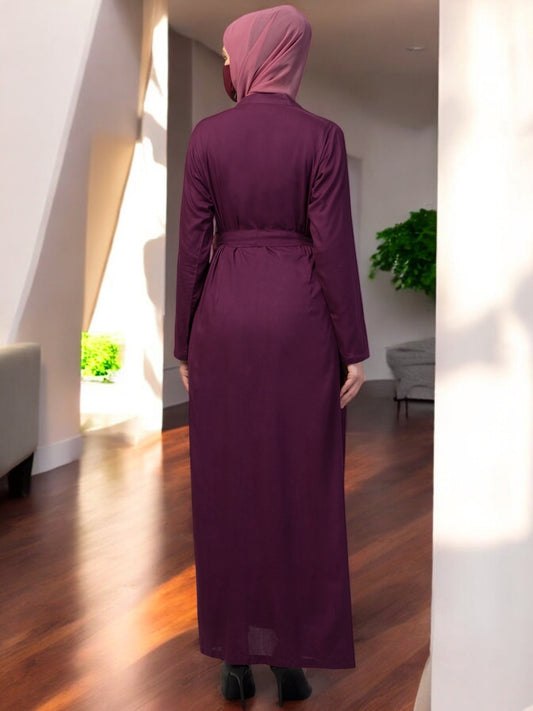 Elegant Front Open Abaya Dress with Wooden Button
