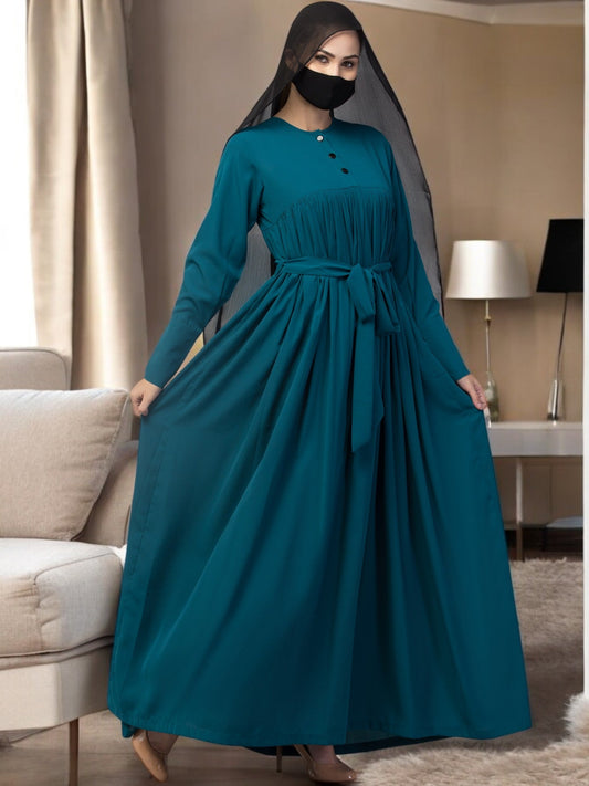 Abaya Dress with Buttons on Yoke and Sleeves-Falls loose From Chest.