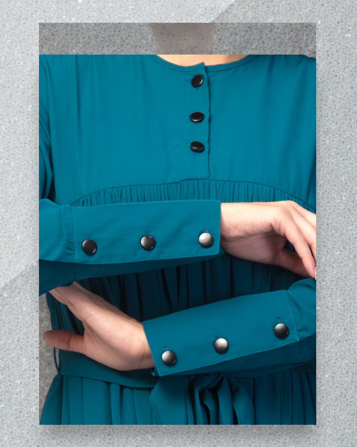 Maxi Dress with Buttons on Yoke and Sleeves-Falls loose From Chest.
