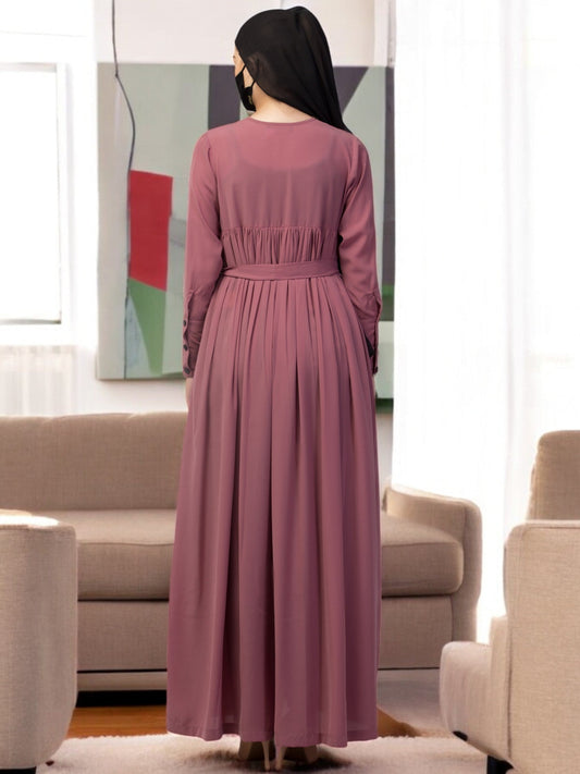 Abaya Dress with Buttons on Yoke and Sleeves-Falls loose From Chest.