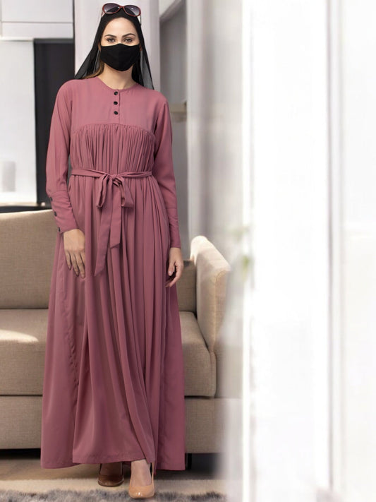 Abaya Dress with Buttons on Yoke and Sleeves-Falls loose From Chest.