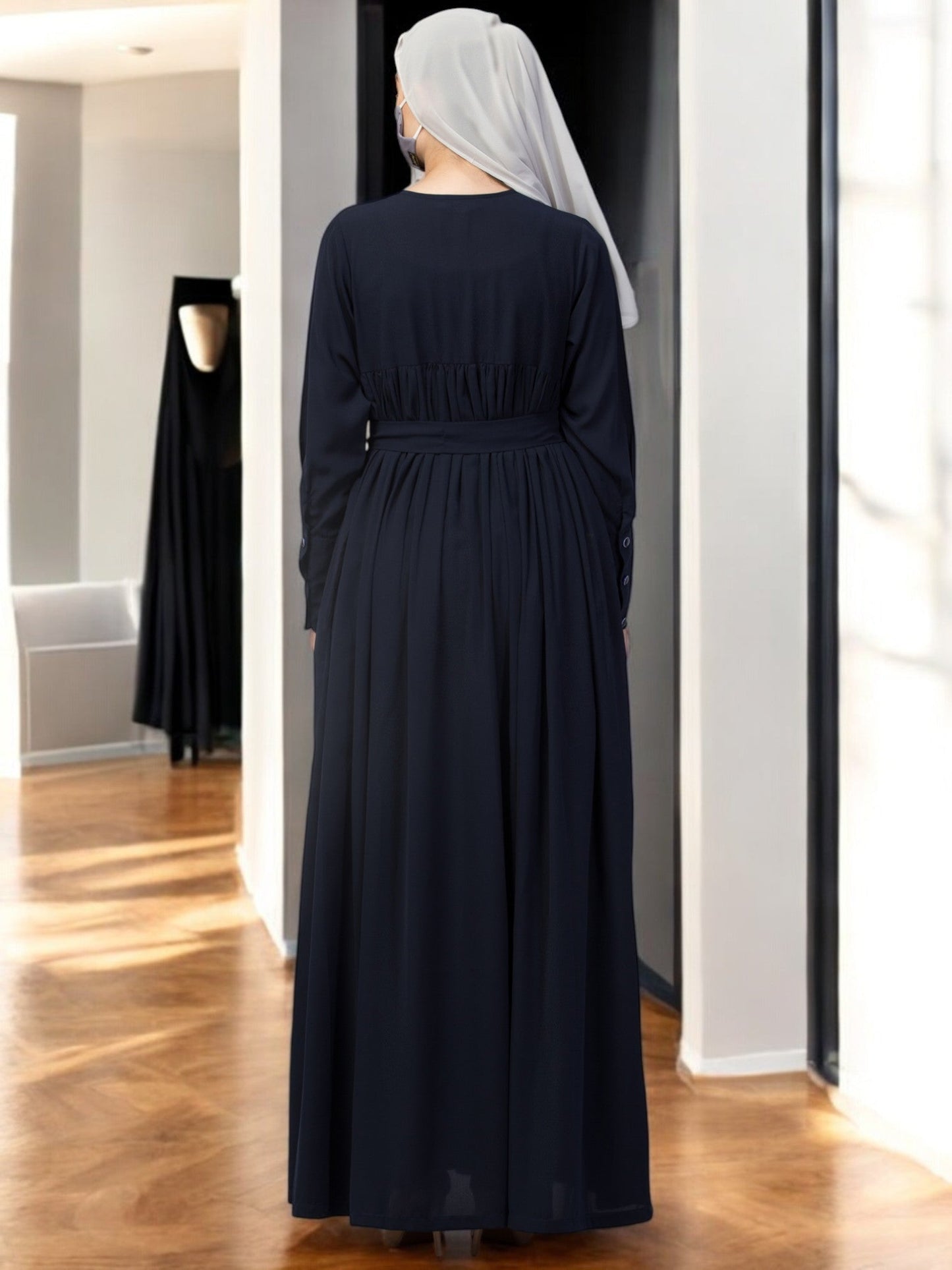 Abaya Dress with Buttons on Yoke and Sleeves-Falls loose From Chest.