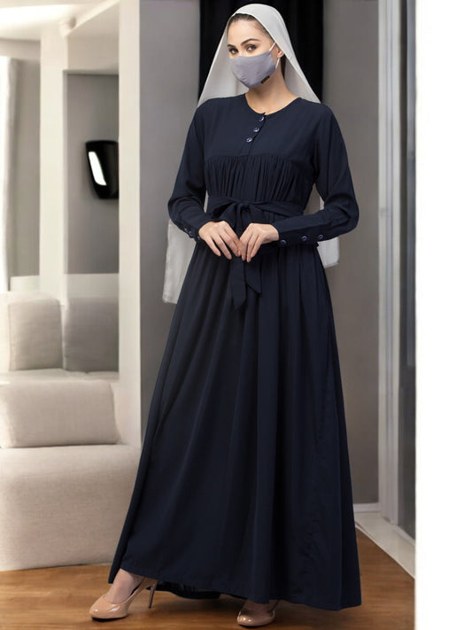 Abaya Dress with Buttons on Yoke and Sleeves-Falls loose From Chest.