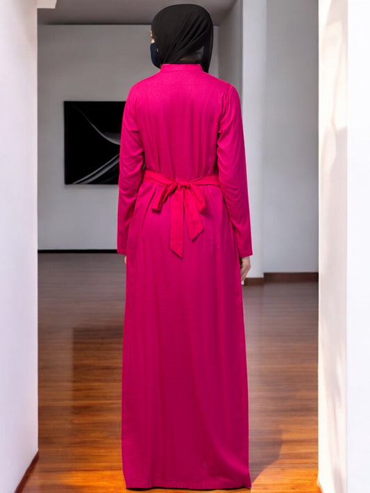 Elegant Front Open Abaya Dress with Wooden Button